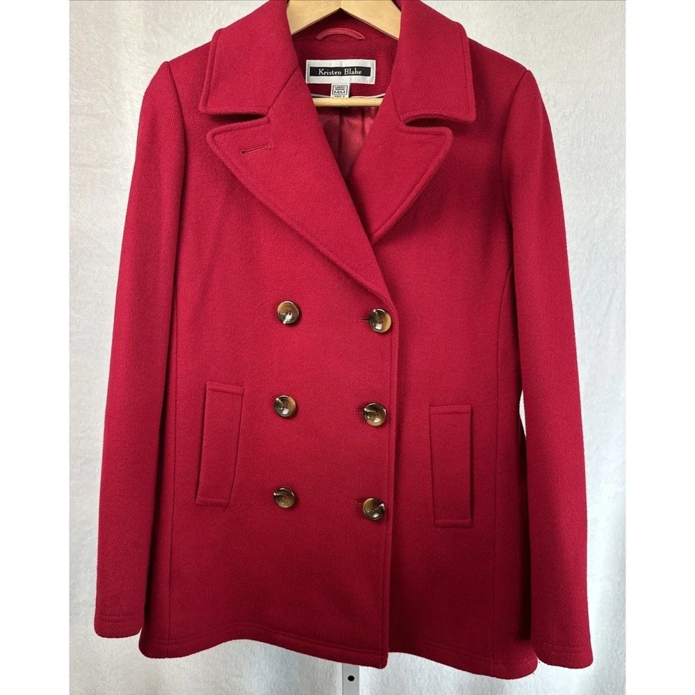 Kristen Blake Thick Wool Pea Coat Double‎ Breasted Red Tailored Women's